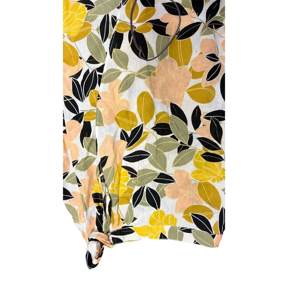 🌼 Rachel Zoe Linen Skirt Floral Print Size M Yellow Green Boho Cottagecore - Picture 2 of 4